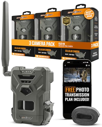 SPYPOINT Flex-M Cellular Trail Camera - Best Hunting Accessories, No WiFi Needed, Night Vision, Motion Activated, Dual-Sim LTE, IP65 Water-Resistant Game Camera, 28MP Photos, 720p Videos + Sound (3) - color: Camera Only, size: Pack of 3