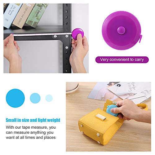 Measuring Tape Retractable, 60 Inch Soft Fabric Tape Measure for Body, Push Button Sewing Measurement Tape for Cloth Waist(3 Pack/Blue Purple Sky Blue) - color: Blue, Purple, Sky Blue