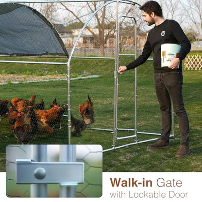Metal Large Chicken Coop for 20-25 Chickens, Portable, Walk-in Chicken Run, Chicken Pen Outdoor W/Cover, Waterproof & Anti-UV, 13.1' D x 9.8' W x 6.4' H, Wire Mesh Poultry Cage for Yard - size: 157.5"L x 118.1"W x 76.8"H, style: Dome Roof