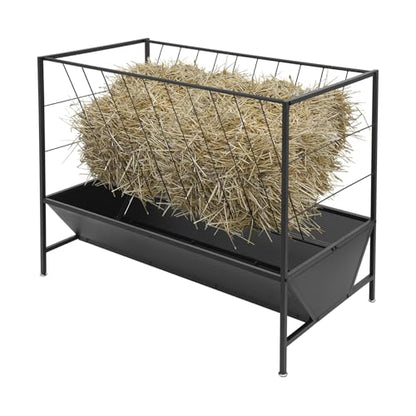 Hay Feeder, 50gal Large Capacity Livestock Feeder, Goat Hay Feeder No Waste 2-in-1 Hay Feeder,Outdoor Steel Hay Rack Feeder for Goats, Sheep & Horses & Alpacas
