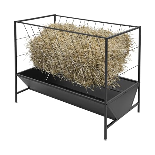Hay Feeder, 50gal Large Capacity Livestock Feeder, Goat Hay Feeder No Waste 2-in-1 Hay Feeder,Outdoor Steel Hay Rack Feeder for Goats, Sheep & Horses & Alpacas