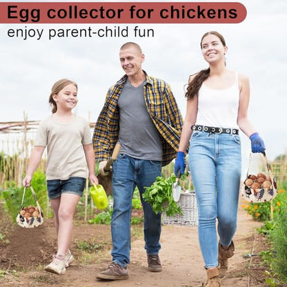 Egg Collecting Basket, Canvas Egg Basket for Gathering with 7 Pouches for Chicken, Duck, Goose, Bird, Various Poultry Collection (Flag Chicken) - style: Flag Chicken