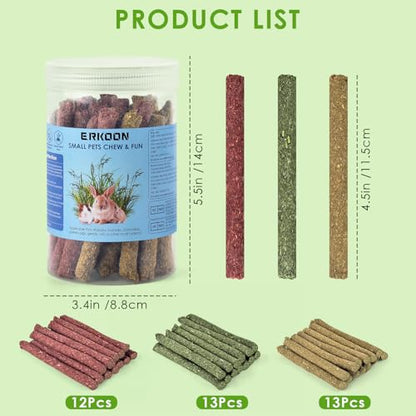 ERKOON 38Pcs Rabbit Chew Toys Timothy Hay Sticks, Guinea Pig Toys for Teeth Natural Molar Sticks Rabbits Treats for Bunnies, Chinchilla, Guinea Pigs, Gerbil, Hamster - size: 10 Ounce (Pack of 1)
