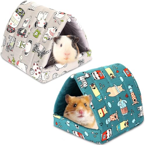 UPINS 2 Pack Guinea Pig Hideout,Guinea Pig Bed Washable Small Animal House Cage Accessories for Mouse Chinchillas Hamsters Hedgehogs Ferrets Bearded Dragons and Rats - color: Blue Gray, size: 6.8 x 7.4 inch