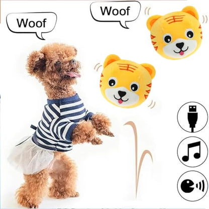 Active Moving Pet Plush Toy, Interactive Dog Toys Pet Bouncing Balls, USB Rechargeable Interactive Washable Cartoon Pig Plush Sound Electronic Dog Toy, Small Cute Squeaky Pig Dog Toy (Tiger) - color: Tiger