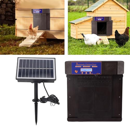 Automatic Chicken Coop Door, Lightweight Durable Solar Powered with Timer and Infrared Anti Pinch Sensor, for Poultry Coop Chicken Duck Goose (Dark Brown) - color: Dark Brown