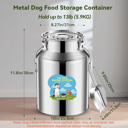 Newget 13lb Stainless Steel Dog Food Storage Container, Metal Pet Storage Container with Airtight Hangable Lid to Keep Food Fresh, Large Cat Food Storage Container with Scoop to Easily Clean - size: 13 lb