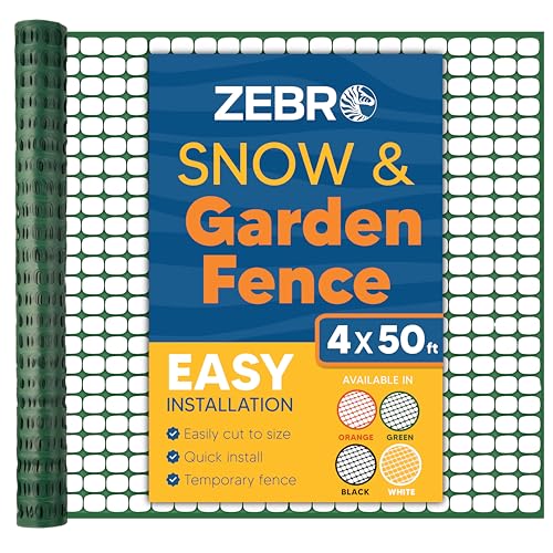 ZEBRO 4' x 50' Green Plastic Garden Fence Roll – Standard Duty Safety Netting for Snow, Poultry, Deer, Dogs – Reusable Outdoor Barrier for Yard, Landscaping, Animal Protection - color: Green, size: Standard-Duty 4' x 50'