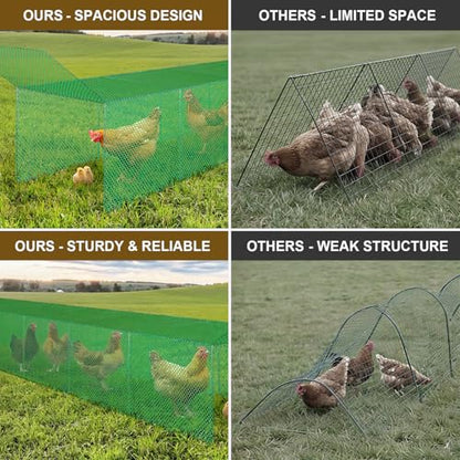 Chicken Tunnel for Outside, 10FT 3 in 1 Metal Chicken Coop and Runs, Foldable Pull-Form Design Chicken Tunnels Runs, Poultry Pen Enclosure for Backyard Farm Yard