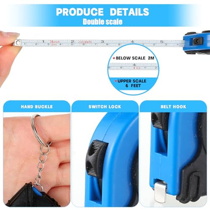 Kigeli 50 Pcs 6ft/2 Meter Mini Measuring Tape Keychains Small Measure Keychain Bulk Set Functional Mini Retractable Measuring Tape Keychains with Slide Lock for Engineer Crafter(Blue) - color: Blue