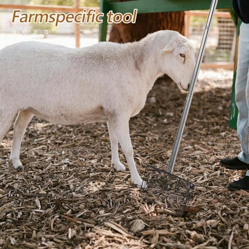 GLEAVI Farm Waste Scooper with Long Handle for Livestock and Pet Housing, Iron and Pp Material, Effortless Operation and Labor-Saving, Durable Soil Sifting Pan for Poultry and Pet Waste
