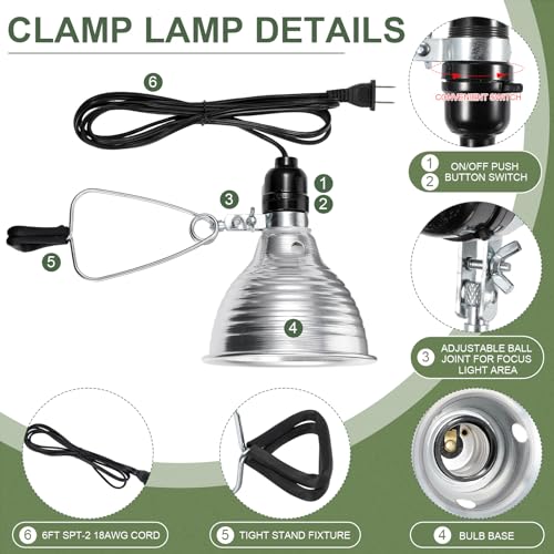 Macarrie 6 Pcs Adjustable Clamp Lamp Light with Aluminum Reflector Up to 150 Watt (No Bulb Included) E26 Socket SPT-2 18awg 6FT Cord (5.5 Inch) - size: 5.5 Inch