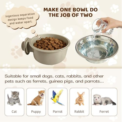 2Pcs Pets Lightweight Stainless Steel Bowl,Removable Stainless Steel Pet Hanging Food Water Feeder Bowl for Puppy Dog Cat Rabbit Ferret Bird Gunea Pigs (Small) - size: Small
