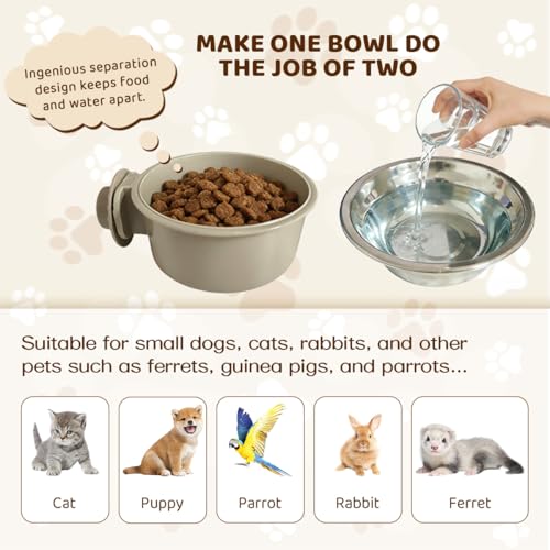 2Pcs Pets Lightweight Stainless Steel Bowl,Removable Stainless Steel Pet Hanging Food Water Feeder Bowl for Puppy Dog Cat Rabbit Ferret Bird Gunea Pigs (Large) - size: Large