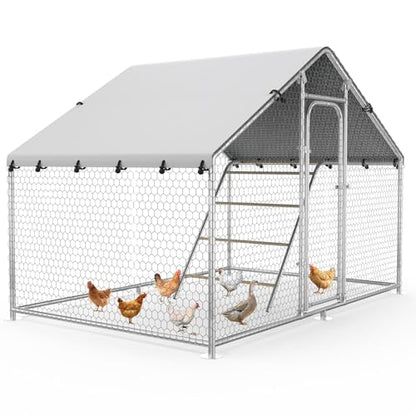 Large Metal Chicken Coop Run with Roosting Perch, 10’x 5’x 6.4’,Outdoor Walk-in Chicken Duck Cage Fence Enclosure Hen House with Waterproof and UV-Resistant Cover for Yard - size: 59.9"L x 120.0"W x 78.0"H