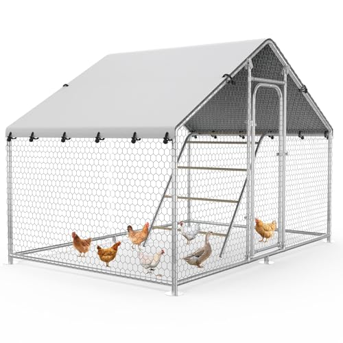 Large Metal Chicken Coop Run with Roosting Perch, 10’x 5’x 6.4’,Outdoor Walk-in Chicken Duck Cage Fence Enclosure Hen House with Waterproof and UV-Resistant Cover for Yard - size: 59.9"L x 120.0"W x 78.0"H
