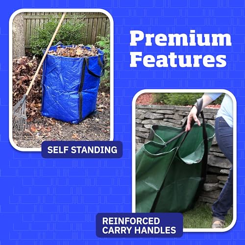 DURASACK Heavy Duty Home and Yard Bags 48-Gallon Reusable Self-Standing Lawn and Leaf Bags Garbage Can with Reinforced Handles, Blue - color: Blue