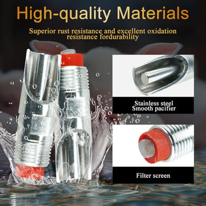 5 Pack Pig Nipple Waterer for Barrel Kit Stainless Steel Automatic, Pig Nipple Drinkers Piglets Nipple Feeders for Hog Pig Goats Swine Piglets Drinking