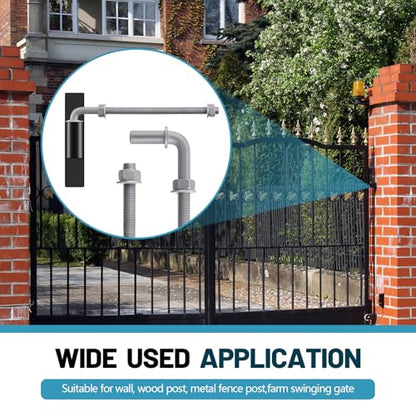 4 Pack 11" J-Bolt Gate Hinges with 5/8"-11 Galvanized J Bolt Threaded Hinges for Cattle Corral Panels, Chain Link Fence, Include Nuts Washers