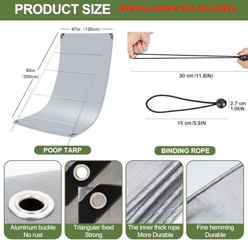 Chicken Coop Poop Hammock Waterproof and UV with 8pcs Ball Bungees Cords, 6.5 * 4 FT Poop Deck for Chicken Roosting Perch to Catch the Chicken Poop, Chicken Coop Tarp for Poultry（Not Include Perch