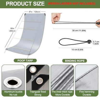 Chicken Coop Poop Hammock Waterproof and UV with 8pcs Ball Bungees Cords, 6.5 * 4 FT Poop Deck for Chicken Roosting Perch to Catch the Chicken Poop, Chicken Coop Tarp for Poultry（Not Include Perch