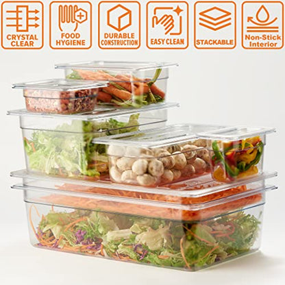 CURTA 6-Pack 1/2 Size 4" Deep NSF Polycarbonate Food Pans | Dishwasher & Freezer Safe Clear Container for Prep Tables, Buffet, Salad Bar, Commercial & Home Kitchen - color: 1/2 Size, size: 4" Deep