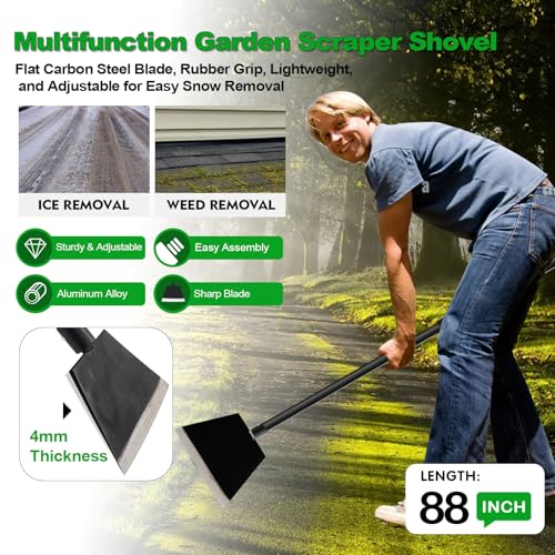 Floor Scraper, Garden Scraper Shovel, Cleaning Remove Tool With 88in Long Handle,Sturdy Tile Scraper for Ice, Tiles, Ceiling, Concrete, Tape, Glue - Heavy Duty Sharp Blade (4mm Thickness)