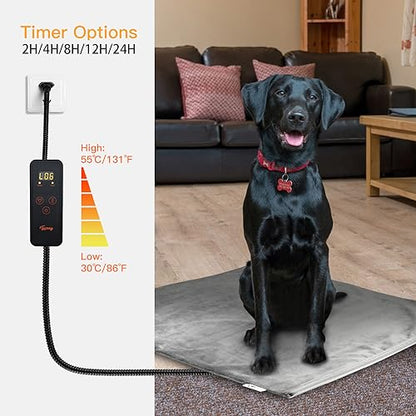 Toozey XL Pet Heating Pad, Waterproof & Chew Resistant, 6 Temp Settings with Timer, 47x28 in for Dogs & Cats - color: Grey, size: 47.0"L x 28.0"W x 0.6"Th