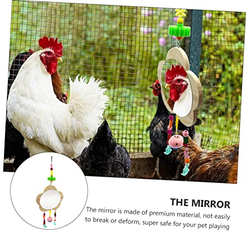 HANABASS Rooster Chicken Hanging Mirror Toy Bell Pendant Interactive Pet Supply for Cages Fun Activity for Hens and Chickens Wooden Design Accessories