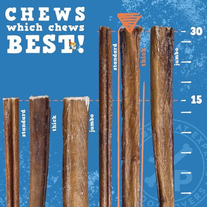Jack&Pup 12 Inch Bully Sticks for Dogs (3 Pack) Extra Thick Dog Chews Long Lasting, Odor Free, Single Ingredient, 100% Beef Bully Sticks for Large Dogs