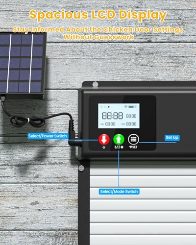 Automatic Chicken Coop Door with WiFi Remote Control, 2025 Upgraded 8000mAh Solar Powered Automatic Chicken Coop Opener with LCD Display & Timer & Light Sensor, with Anti-Pinch Design