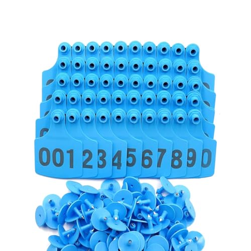 Cattle Ear Tags Large Plastic Livestock Ear Tag Marker for Pig Goat Cattle Cow Animal Identification Ear Tags, Numbered 001-100/-/901-1000 Blue 401-500 - color: Blue, size: 401-500