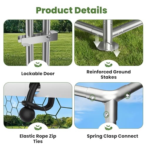 Large Chicken Coop with Roosting Perch, 10' L x 19.7' W x 6.4' H Walk-in Poultry Cage Chicken Run Chicken Pen Dome Shaped Coop with Waterproof Cover for Outdoor Farm Backyard Use - size: 236.2"L x 118.0"W x 78.0"H