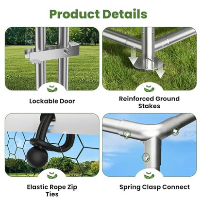 Large Chicken Coop with Roosting Perch, 10' L x 19.7' W x 6.4' H Walk-in Poultry Cage Chicken Run Chicken Pen Dome Shaped Coop with Waterproof Cover for Outdoor Farm Backyard Use - size: 236.2"L x 118.0"W x 78.0"H
