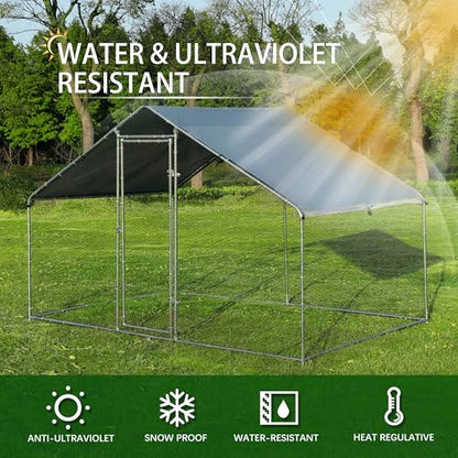 Large Metal Chicken Coop Round Top Upgrade Tri-Supporting Wire Mesh Chicken Run,Chicken Pen with Water-Resident and Anti-UV Cover,Duck Rabbit House Outdoor (Spire Roof 10’ W x 6.6’ L x 6.5’ H) - size: 120.0"L x 79.2"W x 76.8"H