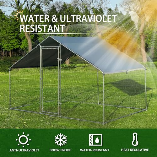 Large Metal Chicken Coop Round Top Upgrade Tri-Supporting Wire Mesh Chicken Run,Chicken Pen with Water-Resident and Anti-UV Cover,Duck Rabbit House Outdoor (Spire Roof 10’ W x 6.6’ L x 6.5’ H) - size: 120.0"L x 79.2"W x 76.8"H