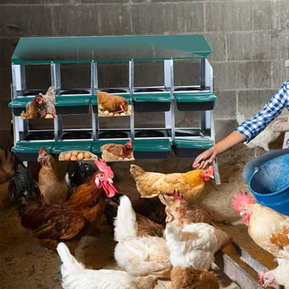 Chicken Nesting Box,8 Compartment Roll Away Nesting Box for Laying Eggs,Wall Mount Chicken Nesting Boxes,Easy Egg Collection,Cleanable Pull Out Hen Roosting Boxes 8 Hole,Green - color: green, size: 8 holes with legs