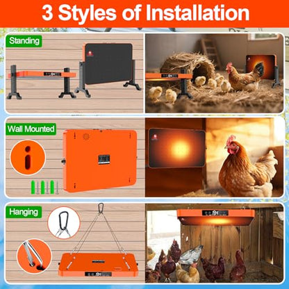 Chicken Coop Heater for Winter,200W Smart Brooder Coop Heater with Overheating Protection,Radiant Heat Panel with Remote Control Timer & Adjustable Temp,Large Heat Warmer for Chicken Kitten Puppy Pets