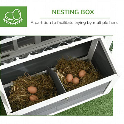 PawHut Wooden Chicken Coop with Run for 1-2 Chickens, Hen House with Nesting Box, Removable Tray, Fence, Outdoor Poultry Cage, 68" x 59" x 42", Gray