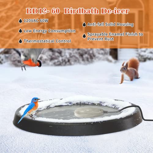 DIGITEN Birdbath Deicer Bird Bath Heater for Outdoors in Winter Thermostatically Controlled Chicken Water Heater Made of Heavy Duty Premium Cast Aluminum 60W Immersion Deicer for Garden Yard Lawn