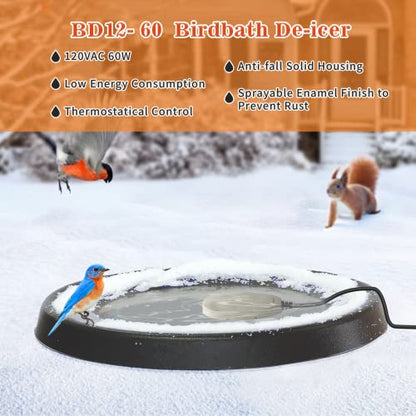 60W Bird Bath Heater, Waterproof Birdbath Deicer for Outdoors, Keep Chicken Waterers from Freezing, Fit in All Kind of Birdbaths 110V 120V