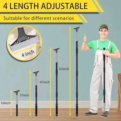Floor Scraper Tool, Floor Scraper Long Handle Heavy Duty 16-62" Comes with 10 Metal Blade Suitable for Cleaning Labels on Tiles Windows and Floors Handle Comes with Soft Sponge