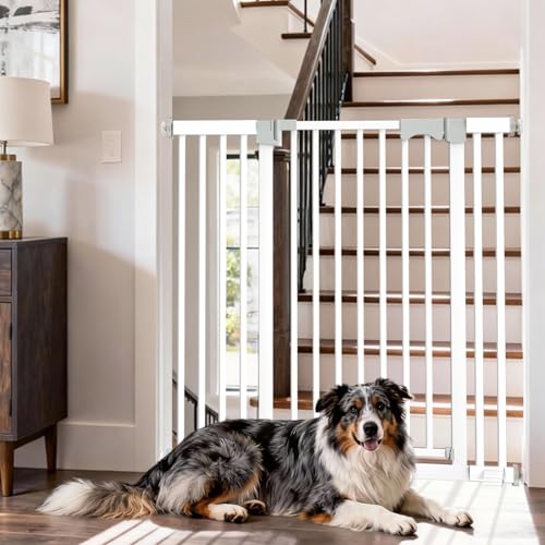 41'' Extra Tall Baby Gate for Large Dogs Pets Indoor No Jumping Over, 30-49.2'' Wide Heavy Duty Puppy Gate for Doorways, Pressure Mounted Metal Gate for Child Toddler No Tools Needed(White) - size: 30''-49.2''Wide