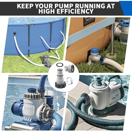 4 Pack Pool Hose Adapter, 1.5" to 1.25" Pool Hose Connector with Clamp and Washer for Intex Threaded Connection Pump Hoses Above Ground Pools Accessories
