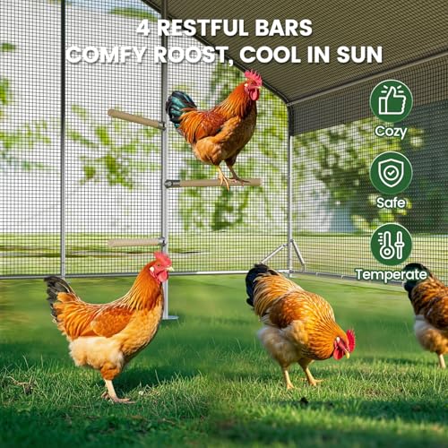 Large Walk-in Chicken Coop with Solar Light, Outdoor Metal Poultry Cage with Run & Hardware Cloth, Waterproof & UV-Resistant Hen House for Farm & Backyard - size: 234"L x 118"W x 78.2"H