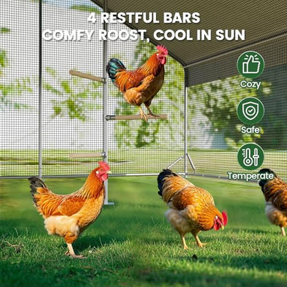 Large Walk-in Chicken Coop with Solar Light, Outdoor Metal Poultry Cage with Run & Hardware Cloth, Waterproof & UV-Resistant Hen House for Farm & Backyard - size: 234"L x 118"W x 78.2"H