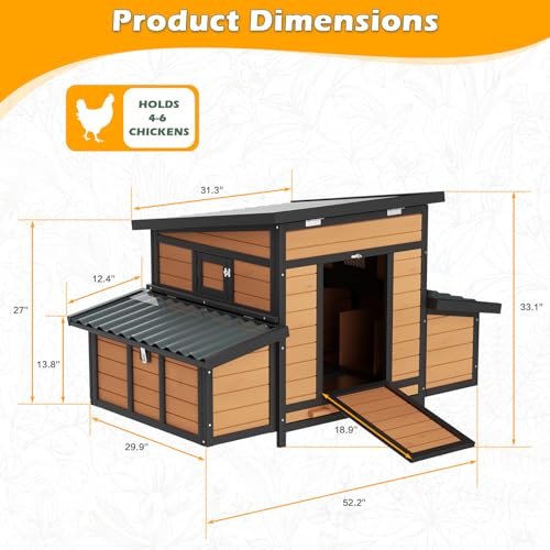 Chicken Coop, Large Wooden Chicken House with Waterproof Roof & Pull-Out Tray, Outdoor Chicken Hutch with 6 Nesting Boxes, Duck Coop Hen House for 4-6 Chicken, Reddish Brown - color: Reddish Brown