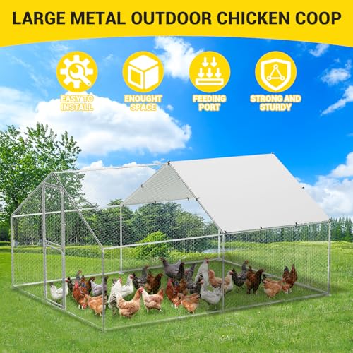 Walk in Chicken Run Cage Coop, Galvanised Steel En Poultry House Dog Pen House Cage Rabbit Hutch Pet Playpen Garden with Waterproof Cover for Backyards, Farms - size: 9.8'Wx13.1'Dx6.6'H