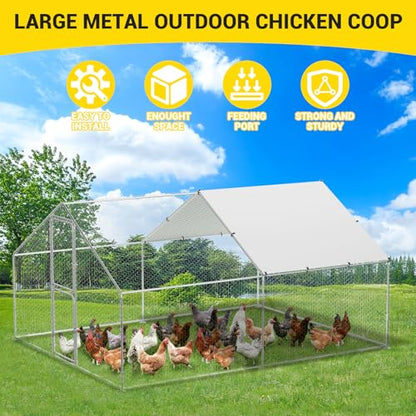 Walk in Chicken Run Cage Coop, Galvanised Steel En Poultry House Dog Pen House Cage Rabbit Hutch Pet Playpen Garden with Waterproof Cover for Backyards, Farms - size: 9.8'Wx13.1'Dx6.6'H