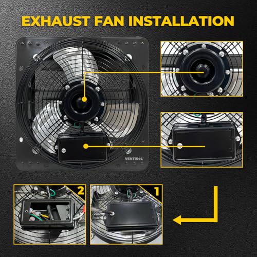 VENTISOL 12'' Exhaust Fan, Wall Mounted Attic Fan with Variable Speed Controller, 1450 CFM, Automatic Shutter, Ventilation and Cooling, Vent Fan for Garages, Shops, Greenhouse, Black - style: 12" with Speed Controller